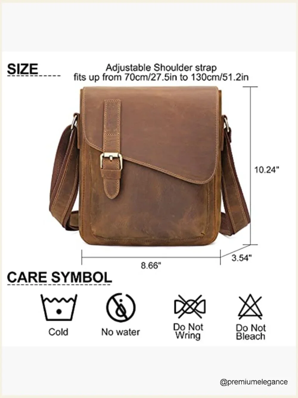 Genuine Leather Messenger Bag Crossbody Fits Tablet